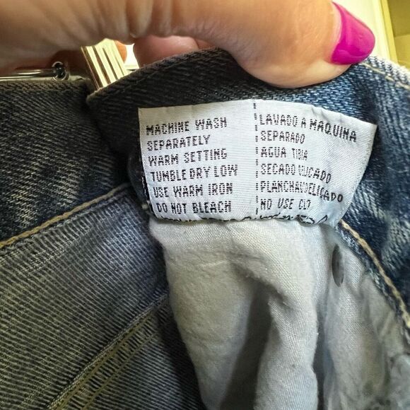 Vintage Anti-Basic Jeans Blue Solid Cotton Button & Zip Fly Long Denim Short Siz - Picture 12 of 14